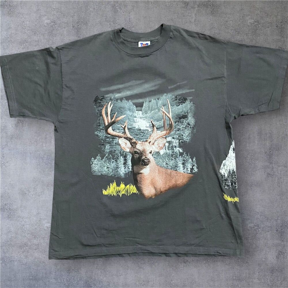 TNT Vintage 90s Outdoors Buck Hunting Deer Dark Gray T-Shirt Men's Size XL